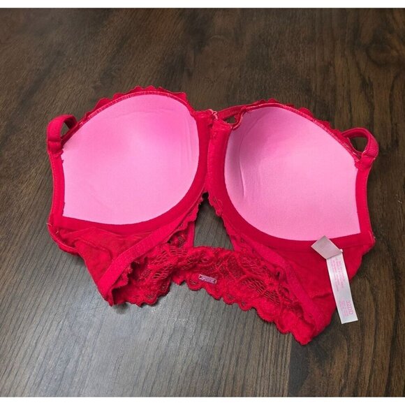 Red Lace Push-Up Bra With Halter Neck Design - Feminine & Stylish Intimates For - Picture 12 of 13